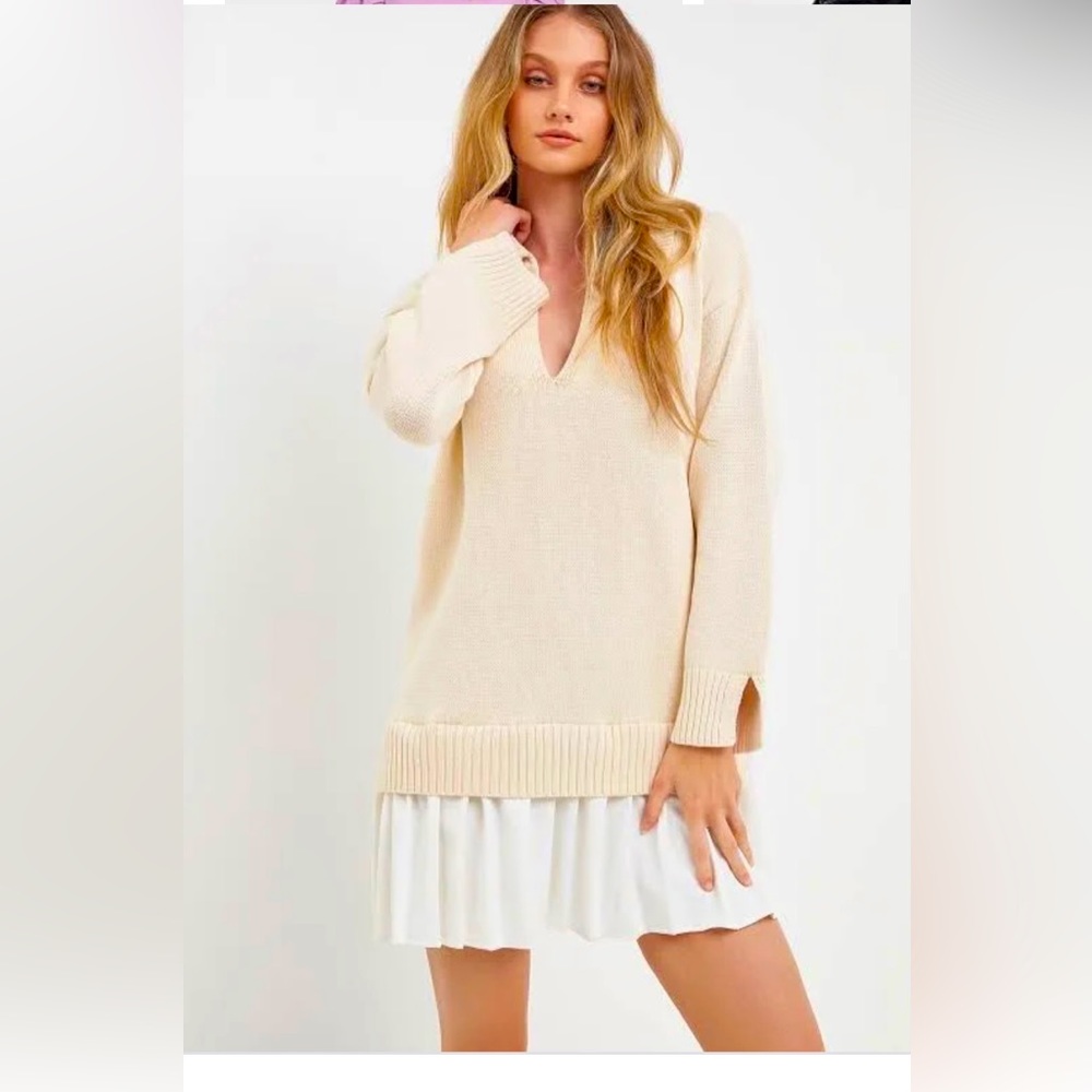 English Factory Long Sleeve Pleated Mini